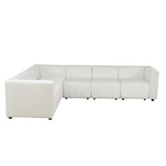 a white leather sectional sofa with black legs