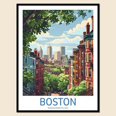 a painting of boston with the city skyline in the background