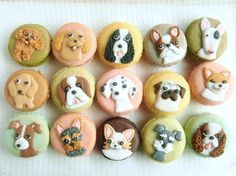 there are many cupcakes with dogs on them