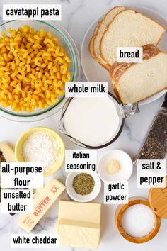 the ingredients to make macaroni and cheese sandwiches