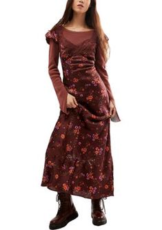 Perfect in polka dot, this stunning maxi dress from Free People is featured in a classic, A-line silhouette with a butterfly lace-adorned neckline and slightly puffed capped sleeves for an added timeless touch. | Free People Women's Butterfly Babe Maxi Dress, Brown, Small Butterfly Lace, Capped Sleeves, A Butterfly, Womens Midi Dresses, Cap Sleeves, Polka Dot, Casual Dresses, Free People, Dress Outfits