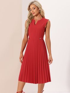 Shop Allegra K for Sleeveless Dress Casual V Neck Button Pleated Midi Dress you are looking for, get more women's Dresses for yourelf. Order now! Free Returns! Sleeveless Dress Casual, Chelsea Boots Women, Flatform Sandals, Black Velvet Dress, Pleated Midi Dress, Tweed Dress, Denim Midi Skirt, Women Skirts Midi, Dress Red