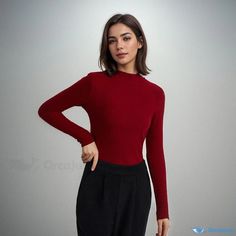 Orcajump - DeRong Base Layer Shirt with Semi-High Neck, Body-Hugging Long Sleeves for Warmth and Comfort Layer Shirt, Layered Shirts, Red S, Base Layer, High Collar, High Neck, Long Sleeves, Slim Fit, China