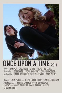 the poster for once upon a time shows two people leaning against each other and looking up into the sky