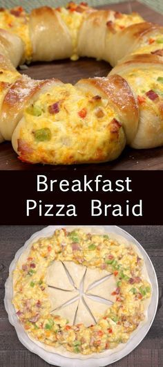 the breakfast pizza braid is ready to be eaten