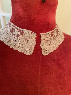 "Point de Gaze hand done antique lace. ivory color, there are a few small holes and a couple of light stains. small collars like this were from the early 1800s. 2\" x 16\" neck" Wedding Lace Collar, Vintage Lace Collar, Alencon Lace, Antique Linens, Antique Lace, Lace Collar, Ivory Color, Beautiful Patterns, Pure Cotton