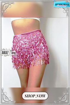 Women's Skirt Asymmetrical Polyester Sequin Black Silver Pink Red Skirts Summer Sequins Tassel Fringe Sparkle Sexy Sparkle & Shine Performance Club One-size High Waist Mini Skirt For Club Party Season, High Waist Skirt For Club And Party Season, Hip-length Party Skirt, Pink Mini Skirt For Club And Party Season, Pink High Waist Mini Skirt For Club, Summer Dance Shorts, Party Mini Skirt Hip-length, Summer Party Hip-length Skirt, Mini Skirt For Club And Party Season