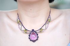 This macrame choker is made of high-quality waxed cord，natural amethyst . The stones and the cords are hypoallergenic and skin friendly. The necklace is light and strong. As time passes the coulours does not fade away. I make this beautifulchoker necklace knot by knot with macrame technique. This handmade woven necklace is simple elegant. It is an great idea for soul sister gift, it could be a daughter gift from mom, 21st birthday gift for her...If you are looking for an unique gift for someone Purple Adjustable Handmade Choker, Purple Bohemian Choker For Festivals, Bohemian Purple Choker For Festivals, Handmade Adjustable Lavender Jewelry, Handmade Mystical Purple Necklace, Handmade Bohemian Purple Choker, Handmade Purple Bohemian Choker, Mystical Handmade Purple Necklace, Handmade Pink Amethyst Necklaces