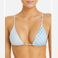 L Space Brittany Bikini Top In Picnic Plaid Blue New With Tags! Description: Brittany Is A Simple And Sweet String Bikini Top Crafted From Stunning Eyelet Fabric. A Classic Made New, The L*Space Picnic Plaid Brittany Bikini Top Features A Triangle String Top With Sliding Cups, Over The Shoulder Adjustable Straps And Back Tie For Perfect Fit In A Pretty Plaid Eyelet Fabric. Fully Lined. Triangle Bikini Top String Style Sliding Cups Adjustable Straps Back Tie Plaid Eyelet Details + Care: 91% Nylon Light Blue Summer Swimwear, Bra Friendly, Light Blue Summer Swimwear Bra Friendly, Light Blue Triangle Top Swimwear For Spring, Summer Light Blue Bra-friendly Swimwear, Halter Neck Swimwear For Summer Brunch, Light Blue Triangle Top Swimwear Bra Friendly, Space Women, String Top, Eyelet Fabric