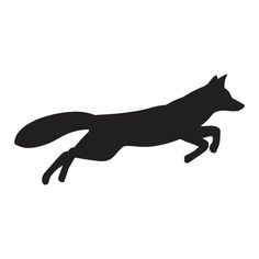 a black and white silhouette of a fox running on its hind legs, viewed from the side