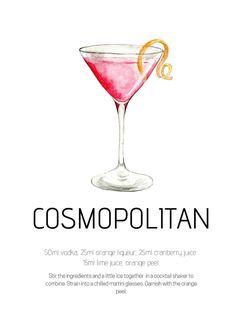 Cocktail Board, Cosmopolitan Drink, Cosmopolitan Cocktail, Pretty Alcoholic Drinks, Cocktail Poster