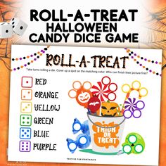 the roll - a - treat halloween candy dice game is on sale for $ 3 99