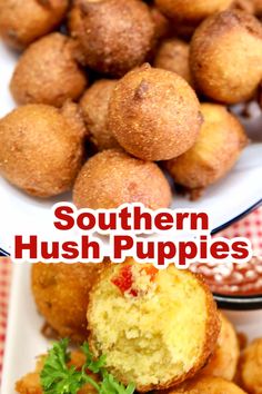 there are several different types of hush puppies on this plate and in the middle