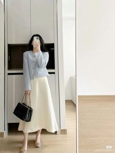 Old Money Pastel Outfits, Korean Modest Fashion Outfit, Korean Work Outfit, Ootd Korean Style Hijab, Rok Outfit, Casual Work Outfits Women, Look Office, Zara Skirt, Modesty Outfits