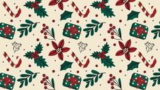 a christmas pattern with holly and candy canes