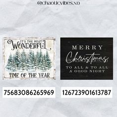 two christmas signs are shown with the words merry, time of the year and a good night