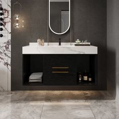 a bathroom with marble floors and walls