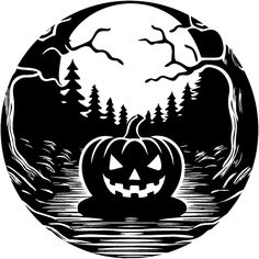 a black and white image of a jack - o'- lantern floating in the water