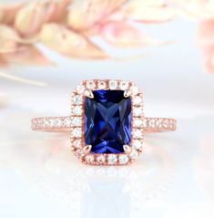 Rae Ceylon Sapphire Ring- 14K Rose Gold Vermeil Blue Gemstone Engagement Rings, Emerald Cut Sapphire Ring, Ceylon Sapphire Ring, Ring Emerald Cut, September Birthstone Jewelry, Ceylon Sapphire, Sapphire Engagement Ring Blue, Ring Emerald, Alternative Engagement Rings