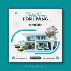 a flyer for a real estate with an image of a house and pool in the background