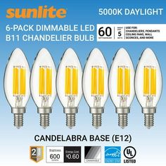 5 pack dimmable led candle bulb, 6 watt