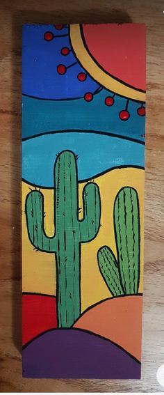 a painting of a cactus in the desert