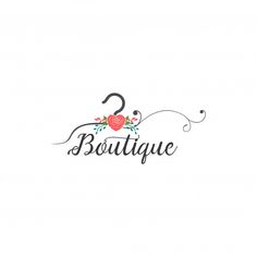 the logo for boutique, with flowers and hearts on it's head in black ink