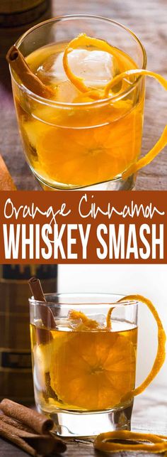 orange cinnamon whiskey smash in a glass mug