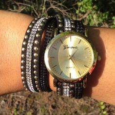 Beautiful Statement Watch For Day Or Evening Wear. Classic Face Gold Tone. Cross Ring Shown Is Available For Sale. Get A Better Deal When You Bundle. Black Party Watches, Trendy Black Party Watches, Beaded Tassel Earrings, Enamel Bangle, Tassel Drop Earrings, Jewelry Show, Cross Ring, Gold Choker, Rose Gold Bracelet