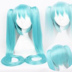 120cm Long Water Blue Straight Ponytail Cosplay Wig Costume Party Full Hair Wigs Long Pigtails, Bleached Tips, Plum Hair, Double Ponytail, Miku Cosplay, Cartoon Tiger, Ponytail Wig, Straight Ponytail, Blue Wig