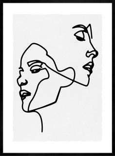 a black and white drawing of two women's faces