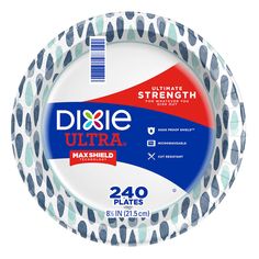 dixie ultra paper plates with blue and red designs