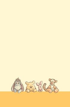 winnie the pooh and friends are lined up in front of an empty yellow background