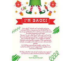 a christmas card with an elf saying i'm back