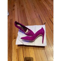 Nwot Ted Baker Melisas Leather Fuchsia Colorful Suede Heels Pumps Size Women's 38.5 Eu Cinderella Step Into Elegance With These Ted Baker Pumps, Crafted In Luxurious Purple Suede. Designed For The Fashion-Forward Woman, Offering A Perfect Blend Of Style And Comfort. The Classic Pump Silhouette Is Elevated By The Rich Hue, Making Them A Striking Addition To Any Ensemble. The Thoughtful Construction Ensures Your Feet Are Cradled In Comfort, Allowing For Poised And Graceful Wear. Whether For A Night Out Or A Day At The Office, These Heels Are Sure To Impress. Brand: Ted Baker Type: Heel Color: Hot Pink Style: Pump Department: Women Upper Material: Suede Eu Shoe Size: 38.5 Check Sz Chart Onli Hot Pink Style, Ted Baker Shoes, Pumps Heels Stilettos, Purple Suede, Classic Pumps, Pink Style, Heels Pumps, Suede Heels, Pink Fashion