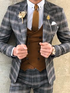 Plaid Suit Men, Classy Gentleman, Flower Pocket, Plaid Suit Jacket, Suit Clothes, Clothes Jacket, Pants Gift, Slim Fit Tuxedo, Dress Suits For Men