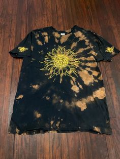 Gildan brand size small  sunflower on a bleach dyed shirt! Bees on the sleeves!