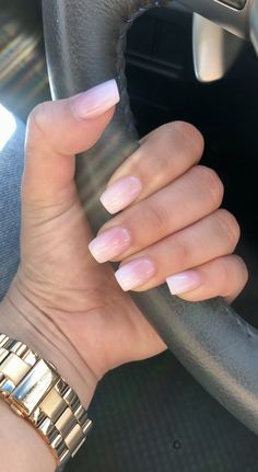 Ombre Nail Designs Natural, Short Faded French Nails, French Ombre Sns Nails, Nails Acrylic Short Ombre, Natural Ombre Acrylic Nails Short, Short Acrylic Nails Ombre French, Sns Nails Natural Look, Short And Natural Acrylic Nails, Short Square Ombré Nails