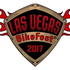 the las vegass bike fest logo is shown in red and black with flames around it