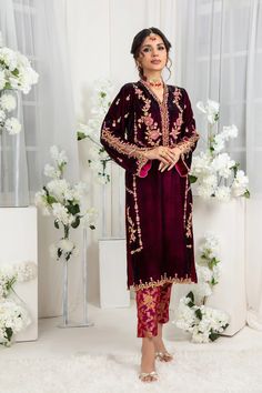 Anika | Pakistani Designer Outfit | Sarosh Salman Festive Velvet Long Sleeve Sets, Bollywood Velvet Sets With Long Sleeves, Designer Velvet Traditional Wear With Long Sleeves, Velvet Traditional Wear With Long Sleeves For Festive Occasions, Velvet Long Sleeve Traditional Designer Wear, Festive Velvet Traditional Wear With Long Sleeves, Festive Long Sleeve Velvet Traditional Wear, Velvet Anarkali Traditional Wear With Long Sleeves, Designer Long Sleeve Velvet Salwar Kameez