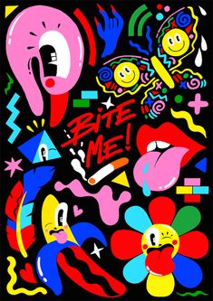 an image of some cartoon characters on a black background with the words brite me