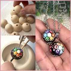 there are three pictures of different items in the same photo, including beads and necklaces