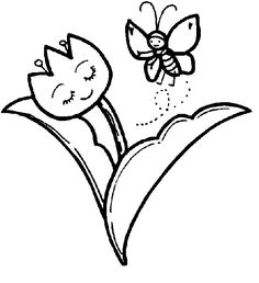 a black and white drawing of a flower with a bee flying over it