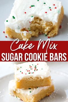 cake mix sugar cookie bars with white frosting and sprinkles on top