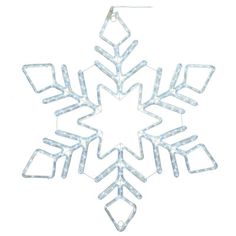 a white snowflake ornament hanging from a string