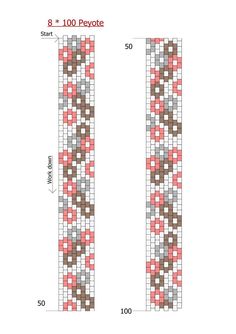 the pattern for this bracelet is shown in red and grey squares, with brown dots on it