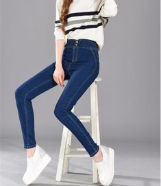 Fit Type: SkinnyDecoration: Buttons, PocketsJeans Style: Pencil PantsWaist Type: HighFabric Type: SoftenerMaterial: Cotton, PolyesterLength: Full LengthClosure Type: Button SKU: 1935090 Non-stretch High Waist Jeans, Casual Denim Leggings For Fall, Blue Stretch High-waisted Jeans, Stretch High-waisted Blue Jeans, Fall Denim Casual Leggings, High Waist Stretch Denim Blue Pants, Slim Denim Blue Pants, Slim Stretch Denim Blue Jeans, Stretch High Waist Denim Blue Pants