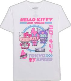 Kawaii Cotton T-shirt For Streetwear, Kawaii Cotton T-shirt With Crew Neck, White Kawaii T-shirt With Graphic Print, White Kawaii T-shirt For Streetwear, White Cotton Kawaii T-shirt, Kawaii Cotton Shirt With Character Print, Kawaii Hello Kitty Cotton T-shirt, Kawaii Cotton Crew Neck T-shirt, Hello Kitty Print Cotton Graphic Tee