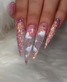 Clear Acrylic Nails, White Nail Designs, White Nail, Nail Designs Glitter