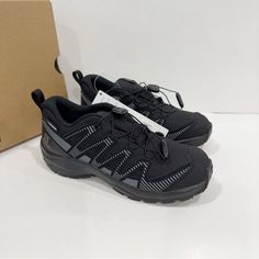 Salomon Unisex-Child Kids Xa Pro V8 Climasalomon Waterproof Trail Running Shoes Size 3 New In Box Black Non-slip Trail Running Shoes For Sports, Black Waterproof Trail Running Shoes For Training, Black Non-slip Walking Shoes For Hiking, Black Scratch-resistant Sneakers For Outdoor Activities, Scratch-resistant Black Sneakers For Outdoor Activities, Black Outdoor Walking Shoes With Ventilation, Salomon Shoes, Shoes Color, Trail Running Shoes